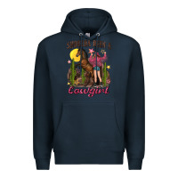 Navy shoulda been a cowgirl bucking horse Premium Hoodie - texasbilliewilder