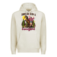 Oatmeal Heather shoulda been a cowgirl bucking horse Premium Hoodie - texasbilliewilder