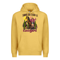 Antique Gold shoulda been a cowgirl bucking horse Premium Hoodie - texasbilliewilder