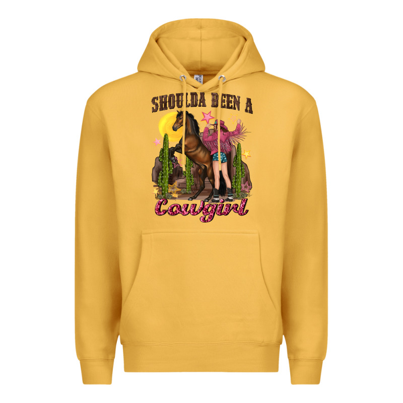 Shoulda Been A Cowgirl Bucking Horse Premium Hoodie by texasbilliewilder | Teevron