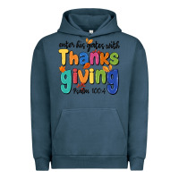 Pigment Midnight Navy enter his gates with thanksgiving psalm 100 4 Urban Hoodie - MaliasSmallBusiness
