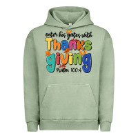 Pigment Oil Green enter his gates with thanksgiving psalm 100 4 Urban Hoodie - MaliasSmallBusiness