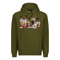 Army Green siberian cat coffee cups Premium Hoodie - texasbilliewilder