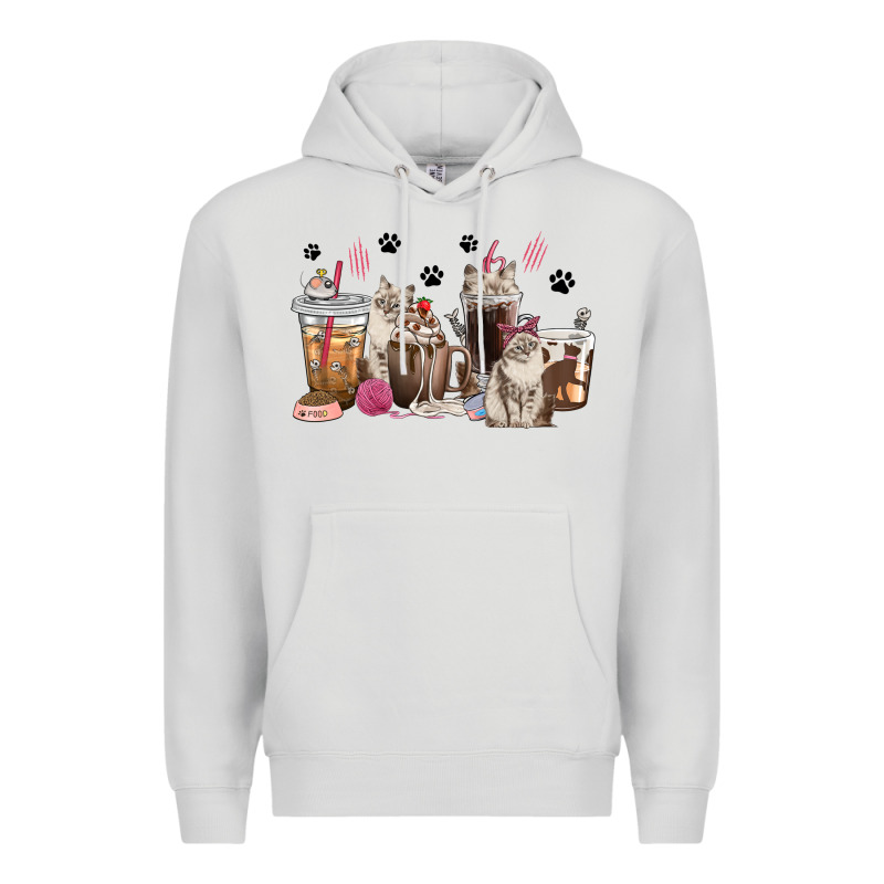 Siberian Cat Coffee Cups Premium Hoodie by texasbilliewilder | Teevron