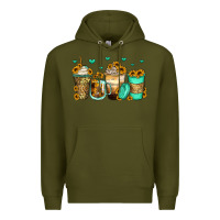 Army Green sunflowers coffee cups Premium Hoodie - Zillion Design Studio