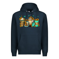 Navy sunflowers coffee cups Premium Hoodie - Zillion Design Studio