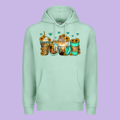Sunflowers Coffee Cups Premium Hoodie Designed By Zillion Design Studio
