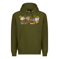 Army Green skeleton hands coffee cups Premium Hoodie - texasbilliewilder