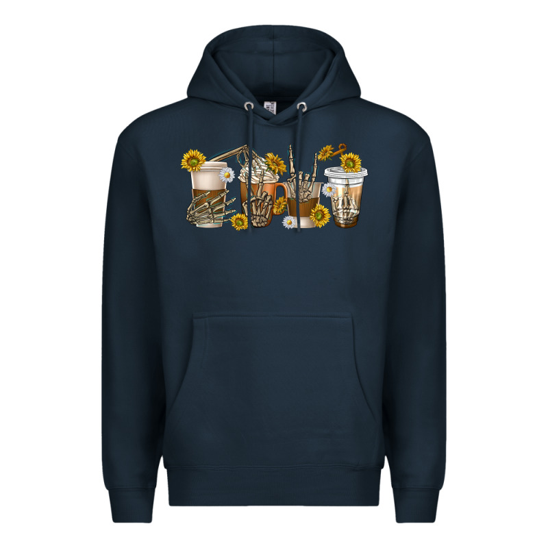 Skeleton Hands Coffee Cups Premium Hoodie by texasbilliewilder | Teevron