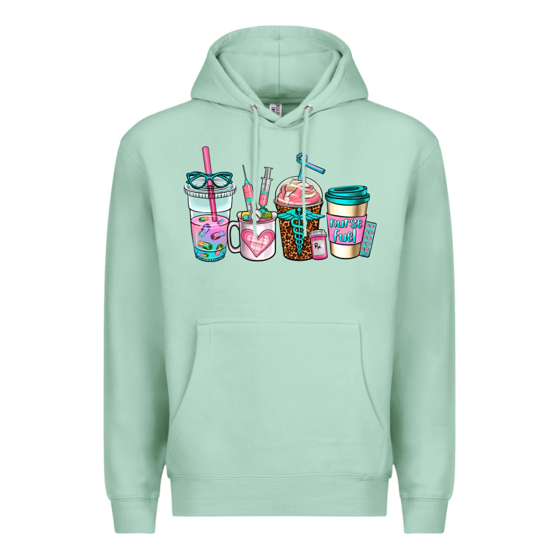 Nurse Fuel Coffee Cups Premium Hoodie by AdoDesignShop | Teevron