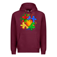 Burgundy autism puzzle pieces heart Premium Hoodie - Zillion Design Studio