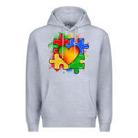 Heather Grey autism puzzle pieces heart Premium Hoodie - Zillion Design Studio