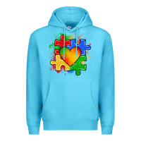Ocean Blue autism puzzle pieces heart Premium Hoodie - Zillion Design Studio