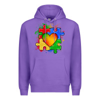 Purple autism puzzle pieces heart Premium Hoodie - Zillion Design Studio
