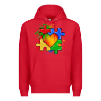 Red autism puzzle pieces heart Premium Hoodie - Zillion Design Studio