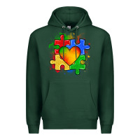 Sports Green autism puzzle pieces heart Premium Hoodie - Zillion Design Studio