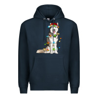 Navy Husky Christmas Lights Premium Hoodie - RanaPortraitStore