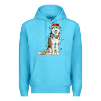 Ocean Blue Husky Christmas Lights Premium Hoodie - RanaPortraitStore