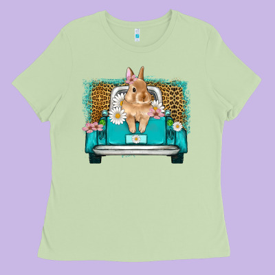 Easter Bunny Truck Ladies Tee Designed By Artiststas