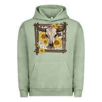 Pigment Oil Green western bull skull Urban Hoodie - MaliasSmallBusiness