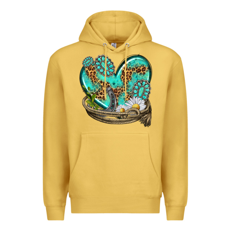 Turquoise Western Heart With Horseshoe Premium Hoodie by texasbilliewilder | Teevron