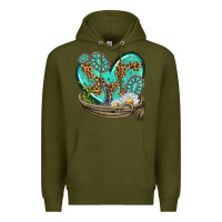 Army Green turquoise western heart with horseshoe Premium Hoodie - texasbilliewilder