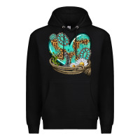 Black turquoise western heart with horseshoe Premium Hoodie - texasbilliewilder