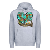 Heather Grey turquoise western heart with horseshoe Premium Hoodie - texasbilliewilder