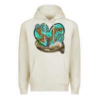 Oatmeal Heather turquoise western heart with horseshoe Premium Hoodie - texasbilliewilder