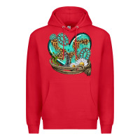 Red turquoise western heart with horseshoe Premium Hoodie - texasbilliewilder