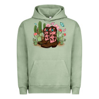 Pigment Oil Green cowboy boots with cactus Urban Hoodie - MaliasSmallBusiness