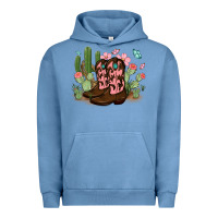 Pigment Pebble Blue cowboy boots with cactus Urban Hoodie - MaliasSmallBusiness