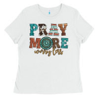 White pray more worry less Ladies Tee - Artiststas