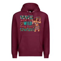 Burgundy wanted and wild long live cowgirls Premium Hoodie - texasbilliewilder