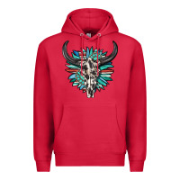 Cardinal western bull skull with sunflower and gemstone Premium Hoodie - texasbilliewilder