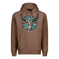 Chestnut western bull skull with sunflower and gemstone Premium Hoodie - texasbilliewilder