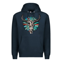 Navy western bull skull with sunflower and gemstone Premium Hoodie - texasbilliewilder