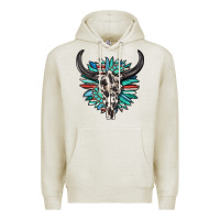 Oatmeal Heather western bull skull with sunflower and gemstone Premium Hoodie - texasbilliewilder