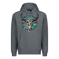 Rock western bull skull with sunflower and gemstone Premium Hoodie - texasbilliewilder