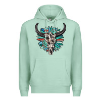 Seafoam western bull skull with sunflower and gemstone Premium Hoodie - texasbilliewilder