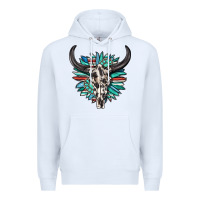 White western bull skull with sunflower and gemstone Premium Hoodie - texasbilliewilder