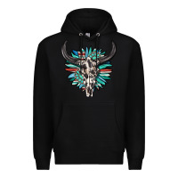 Black western bull skull with sunflower and gemstone Premium Hoodie - texasbilliewilder