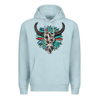 Blue Mist western bull skull with sunflower and gemstone Premium Hoodie - texasbilliewilder