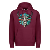 Burgundy western bull skull with sunflower and gemstone Premium Hoodie - texasbilliewilder