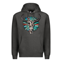 Charcoal Heather western bull skull with sunflower and gemstone Premium Hoodie - texasbilliewilder