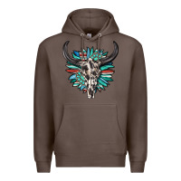 Coffee western bull skull with sunflower and gemstone Premium Hoodie - texasbilliewilder