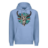 Colony Blue western bull skull with sunflower and gemstone Premium Hoodie - texasbilliewilder
