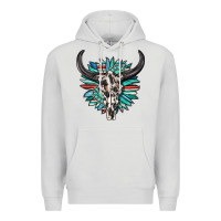 Dove Grey western bull skull with sunflower and gemstone Premium Hoodie - texasbilliewilder