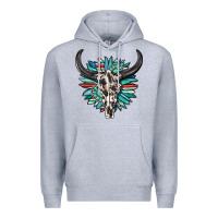 Heather Grey western bull skull with sunflower and gemstone Premium Hoodie - texasbilliewilder