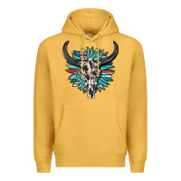 Mustard western bull skull with sunflower and gemstone Premium Hoodie - texasbilliewilder